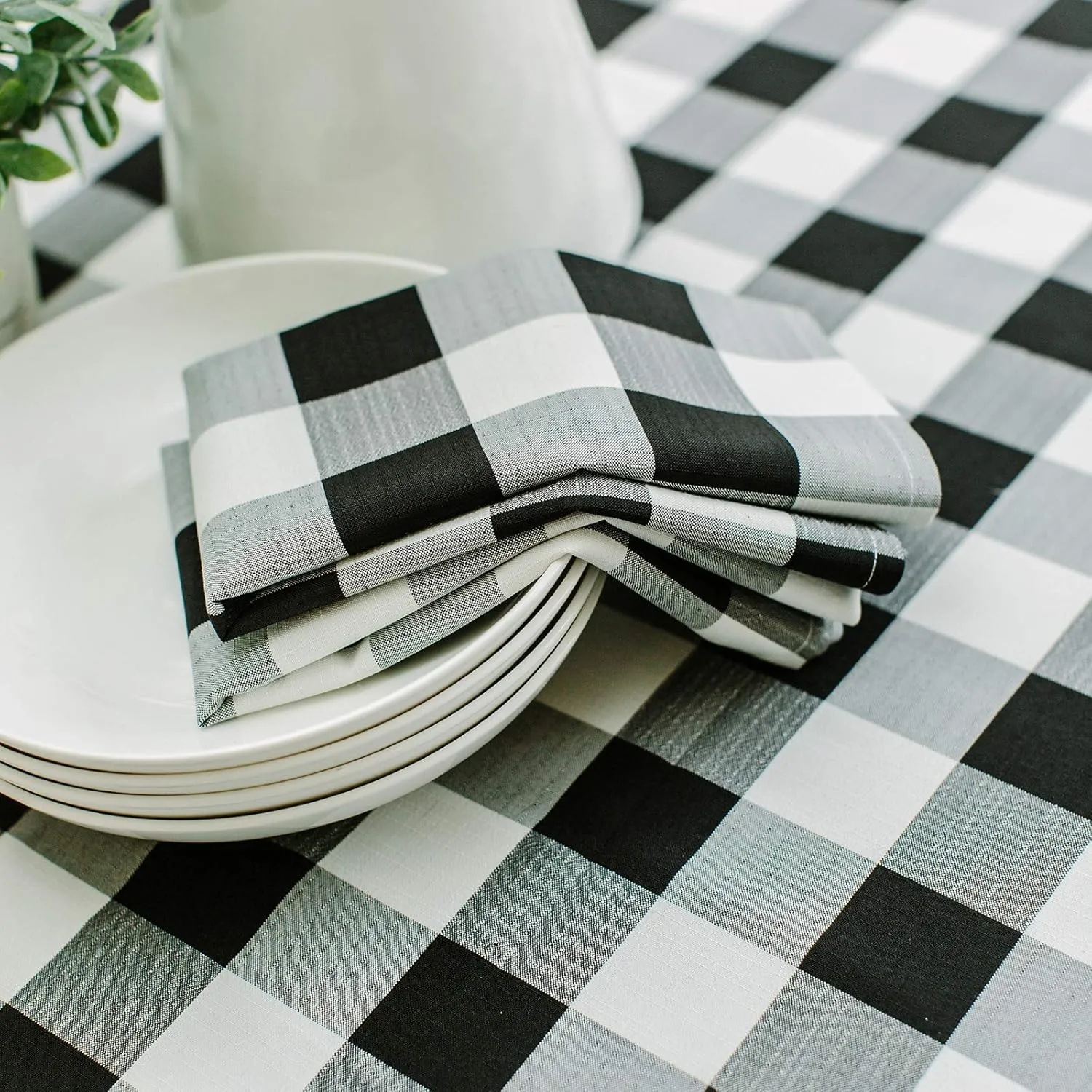 Benson Mills Buffalo Check Plaid Heavyweight Spillproof Fabric Table Cloth for Everyday Dining, Thanksgiving, Halloween, Picnic and Party Checkered Tablecloth (60" X 120" Rectangular, Black/Ivory)