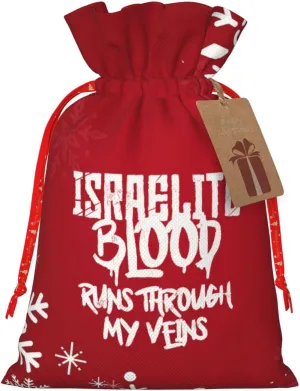 BERULL Hebrew Israelite Runs Through My Veins Christmas Drawstring Bag Gift Bag, Red Storage Bag, Christmas Gift Bags, Christmas Fabric Bags Suitable For Parties, Including Label Cards, Black