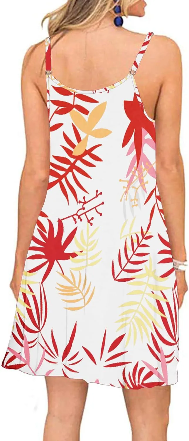BEUFRI Women's Summer Spaghetti Strap Casual Swing Tank Beach Cover Up Dress with Pockets