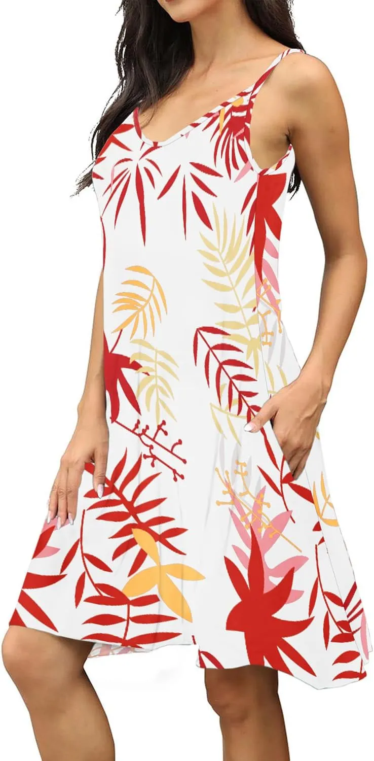 BEUFRI Women's Summer Spaghetti Strap Casual Swing Tank Beach Cover Up Dress with Pockets
