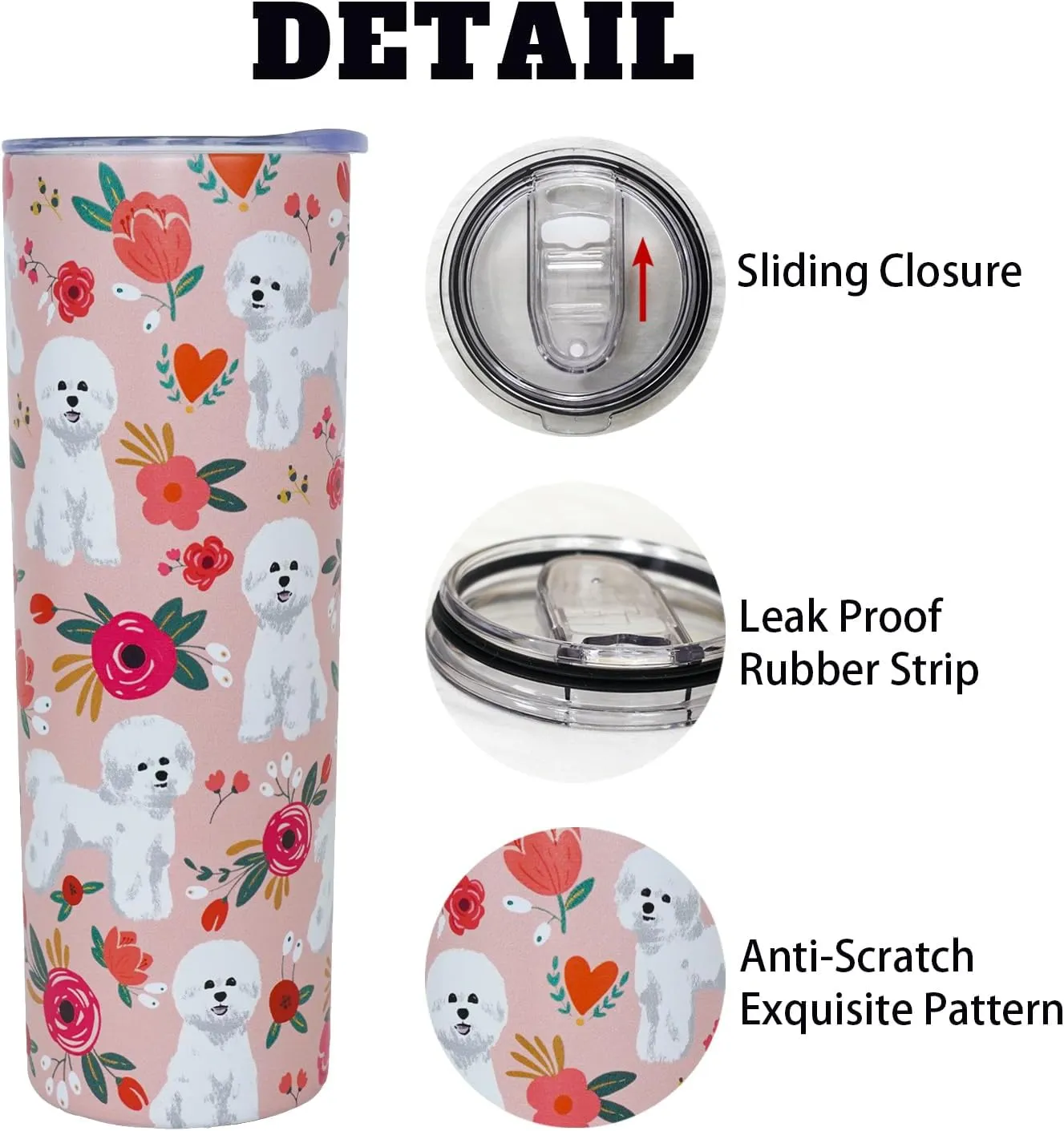 Bichon Frise Gifts for Women Cute Dog Tumbler Coffee Cup for Women Bichon Frise Travel Mug 20 Oz Stainless Steel Insulated Water Bottle With Lid and Straw