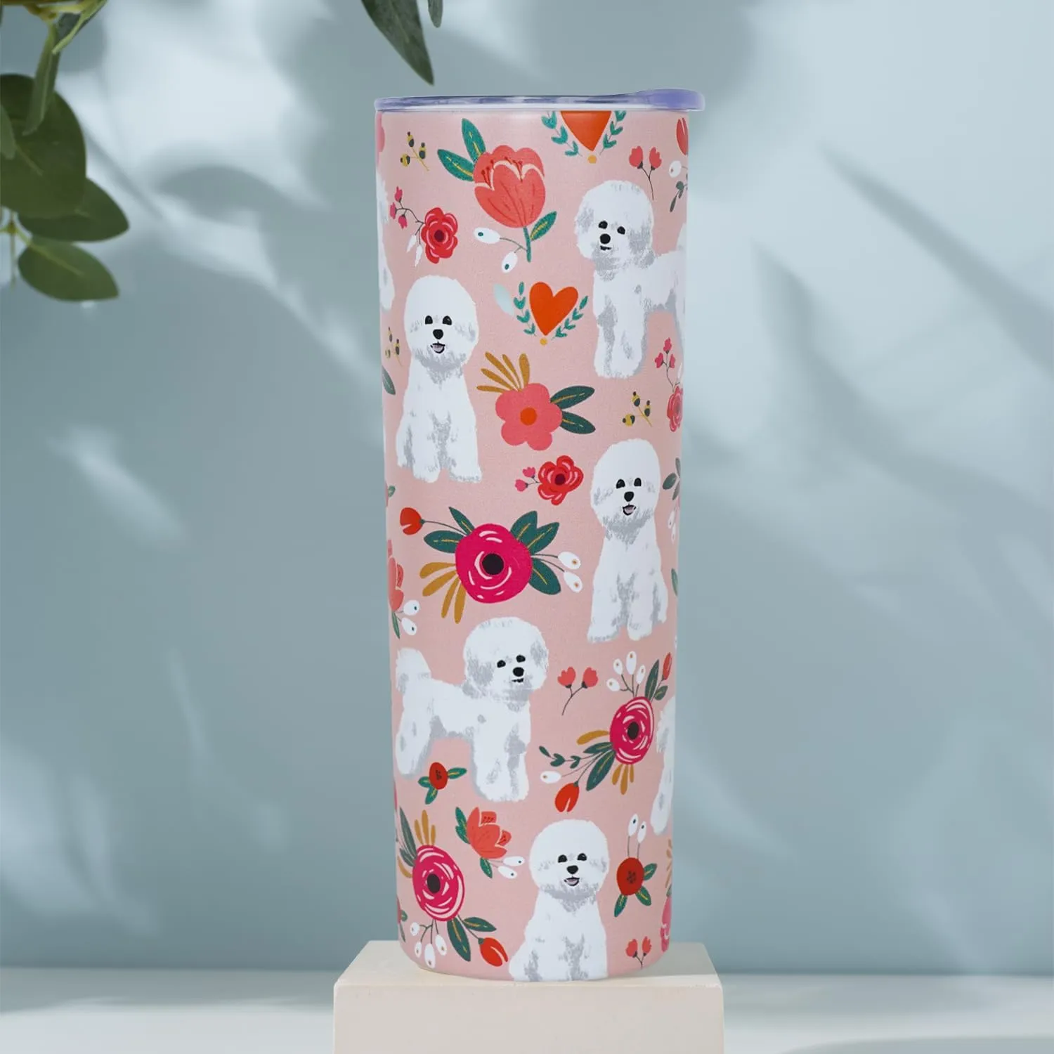 Bichon Frise Gifts for Women Cute Dog Tumbler Coffee Cup for Women Bichon Frise Travel Mug 20 Oz Stainless Steel Insulated Water Bottle With Lid and Straw