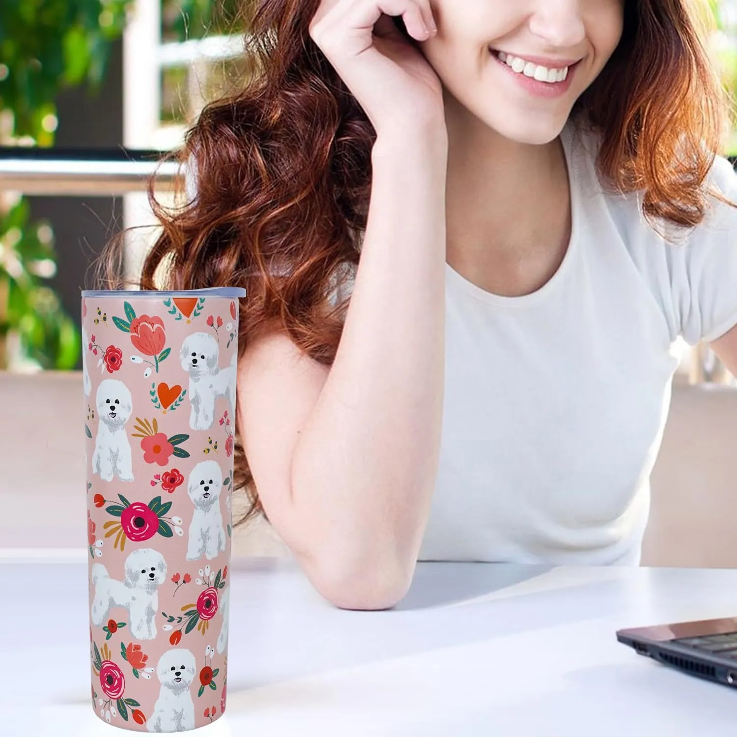 Bichon Frise Gifts for Women Cute Dog Tumbler Coffee Cup for Women Bichon Frise Travel Mug 20 Oz Stainless Steel Insulated Water Bottle With Lid and Straw