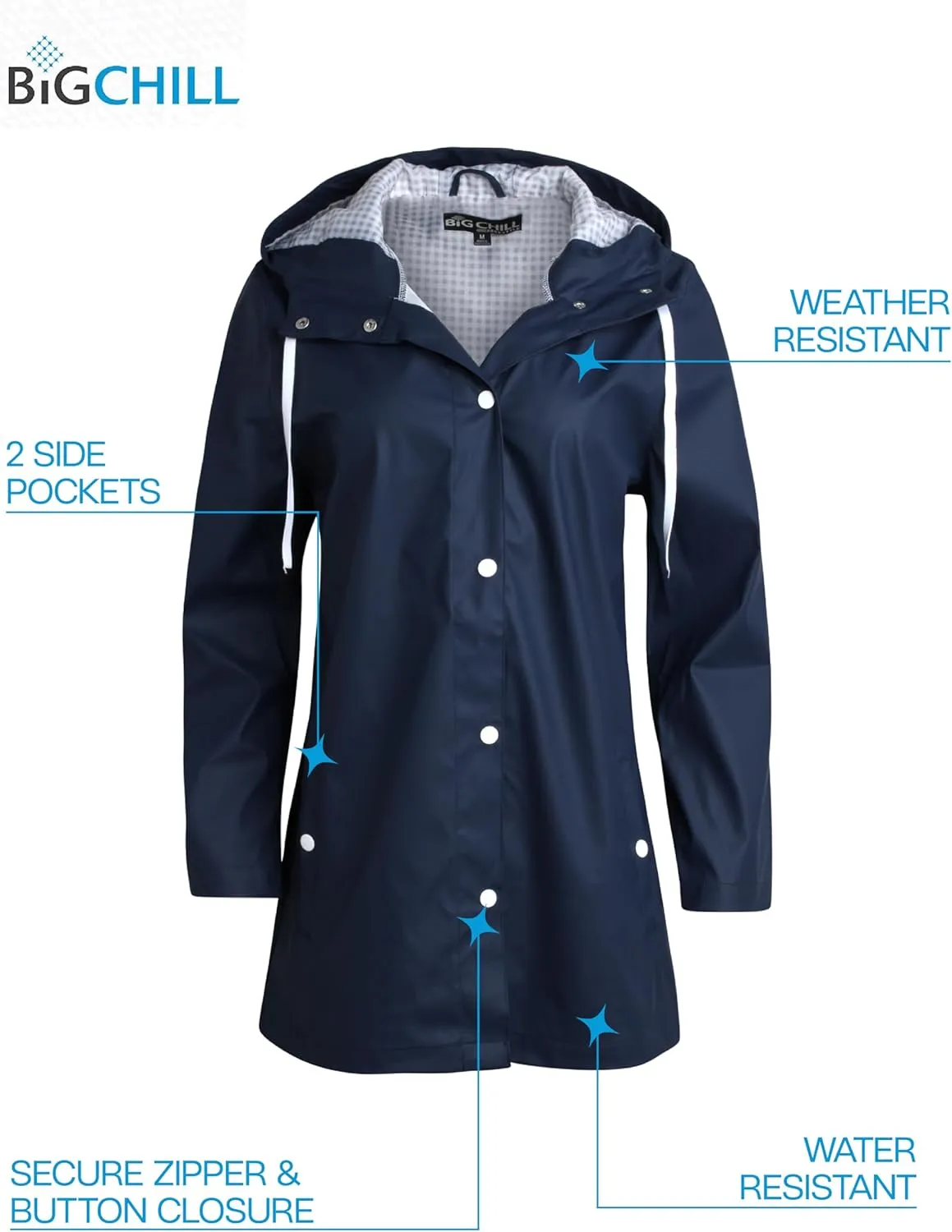 Big Chill Womens Rain Coat - Lightweight Water Resistant Womens Rain Jacket with Hood - Windbreaker Anorak Jackets for Women