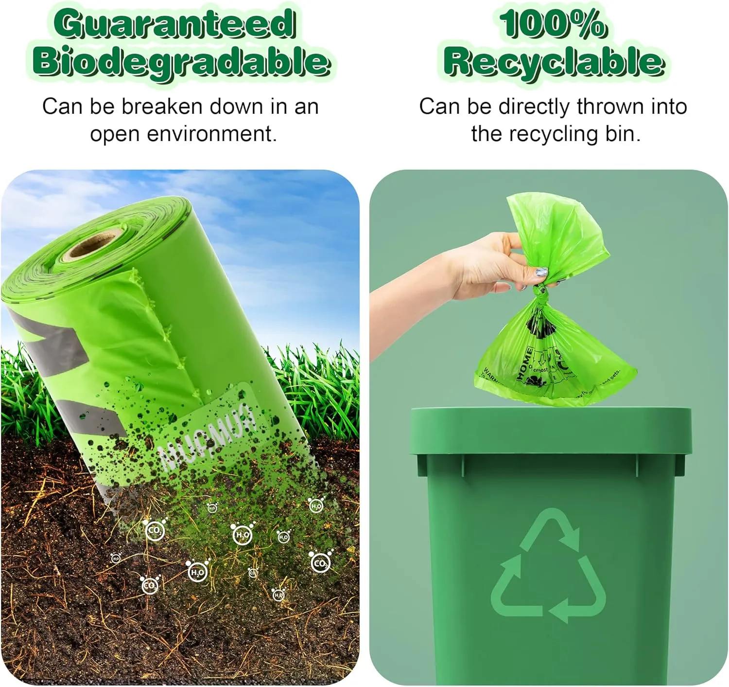 Biodegradable Dog Poop Bags 300 Count, 20 Rolls, Recyclable Waste with Dispenser, Large 9 x 13 Inches, Extra Thick, Leak Proof for Dogs and Cats