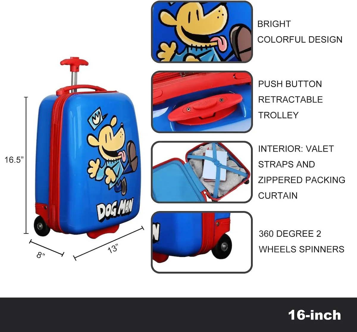 Bioworld Dog Man Character Logo Blue 16.5" Rolling Luggage