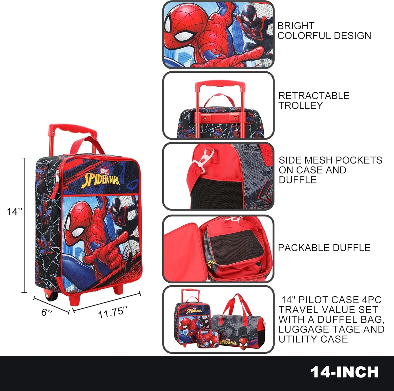 Bioworld Spider-Man & Miles Morales 4-Piece Youth Travel Set