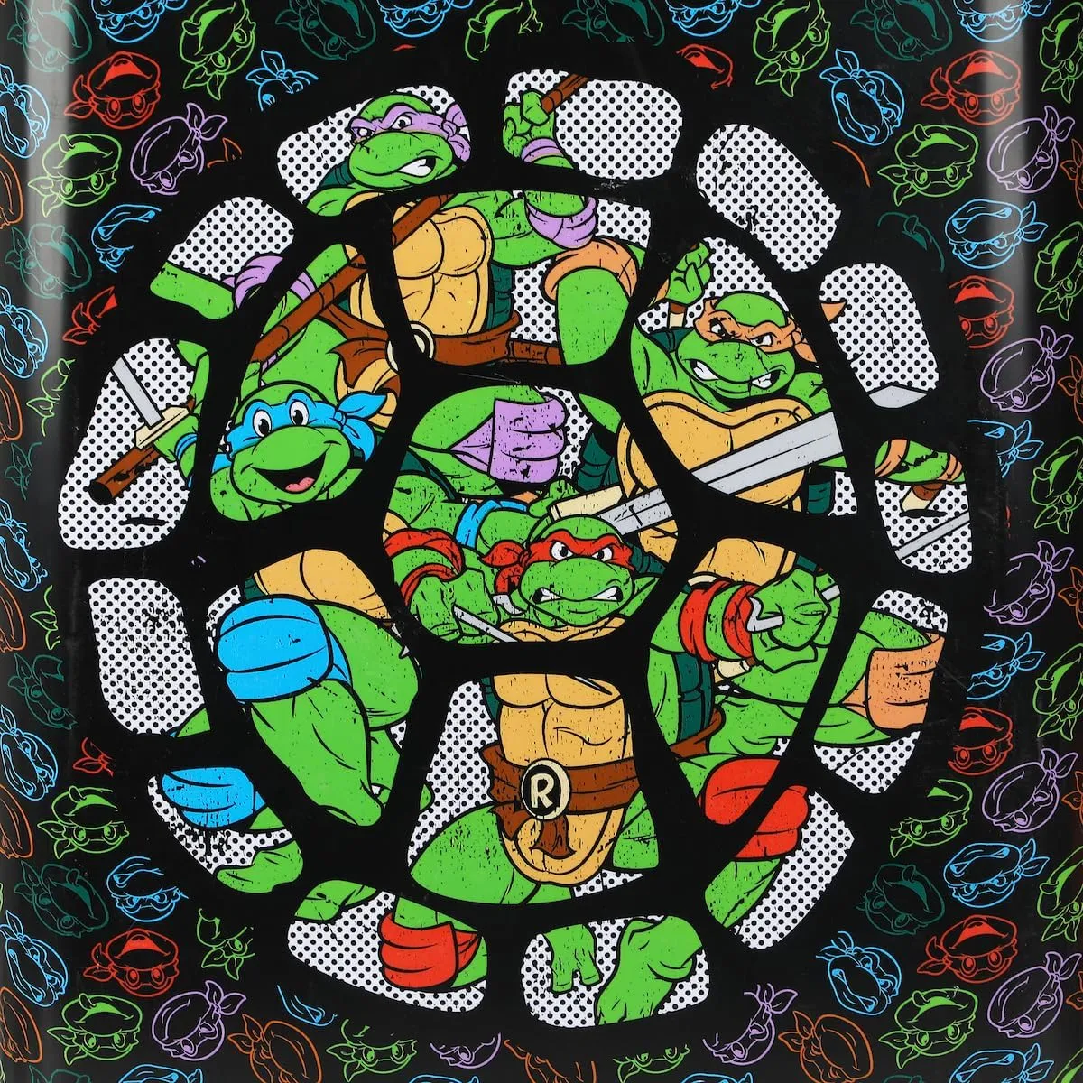 Bioworld Teenage Mutant Ninja Turtles All-Over Character Print Behind Turtle Shell Design Black 20" Carry-On Luggage