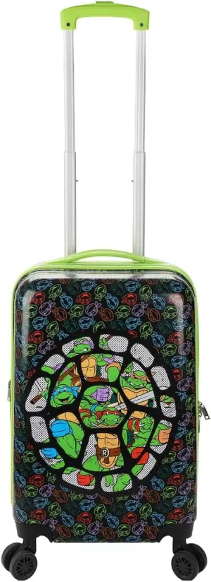 Bioworld Teenage Mutant Ninja Turtles All-Over Character Print Behind Turtle Shell Design Black 20" Carry-On Luggage