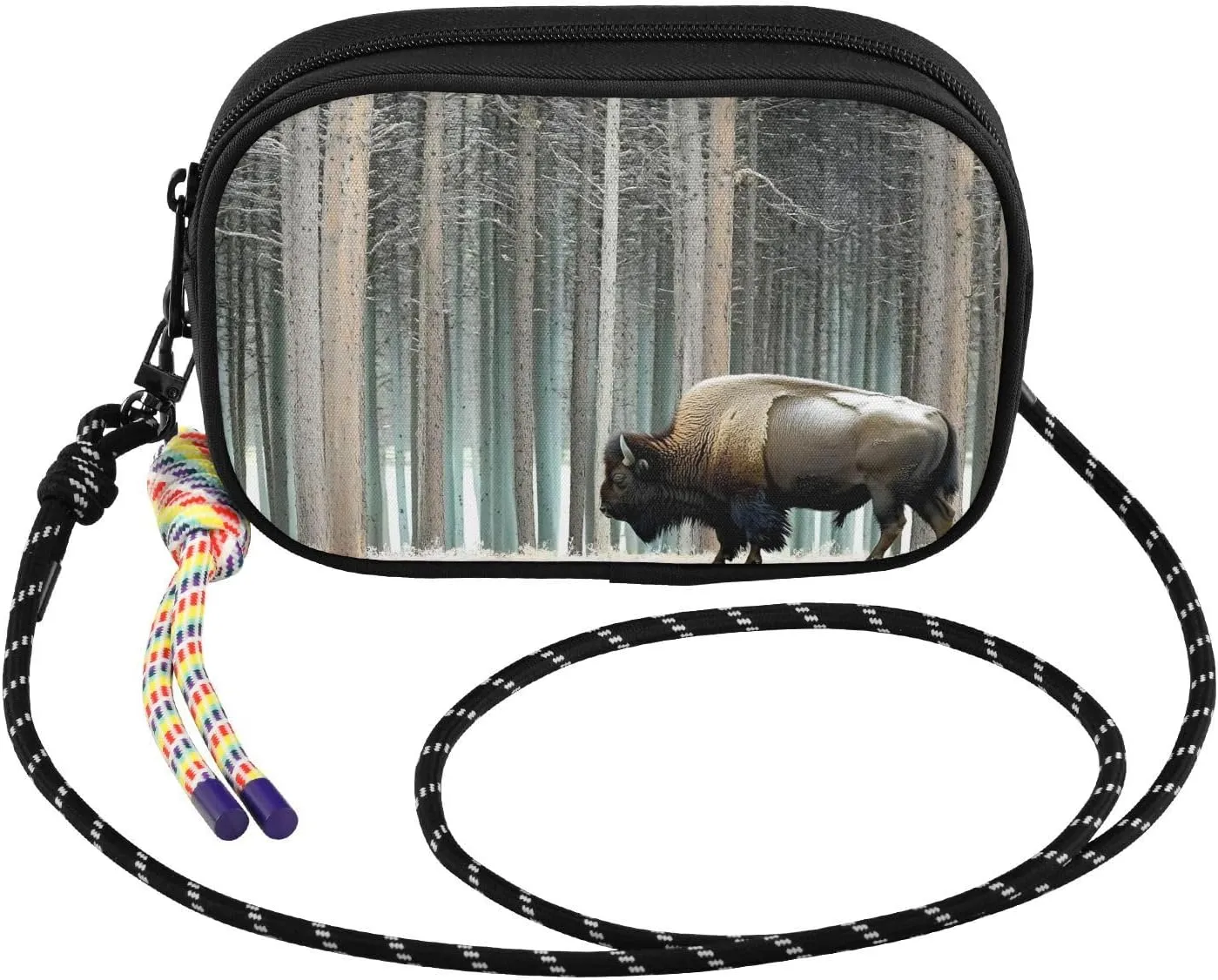 Bison Snow Forest Crossbody Bags for Women Cell Phone Purses Women's Shoulder Handbag Wallet Purse with Rope Pendant