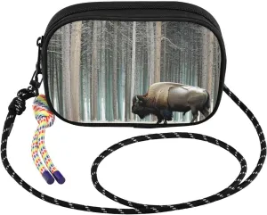 Bison Snow Forest Crossbody Bags for Women Cell Phone Purses Women's Shoulder Handbag Wallet Purse with Rope Pendant