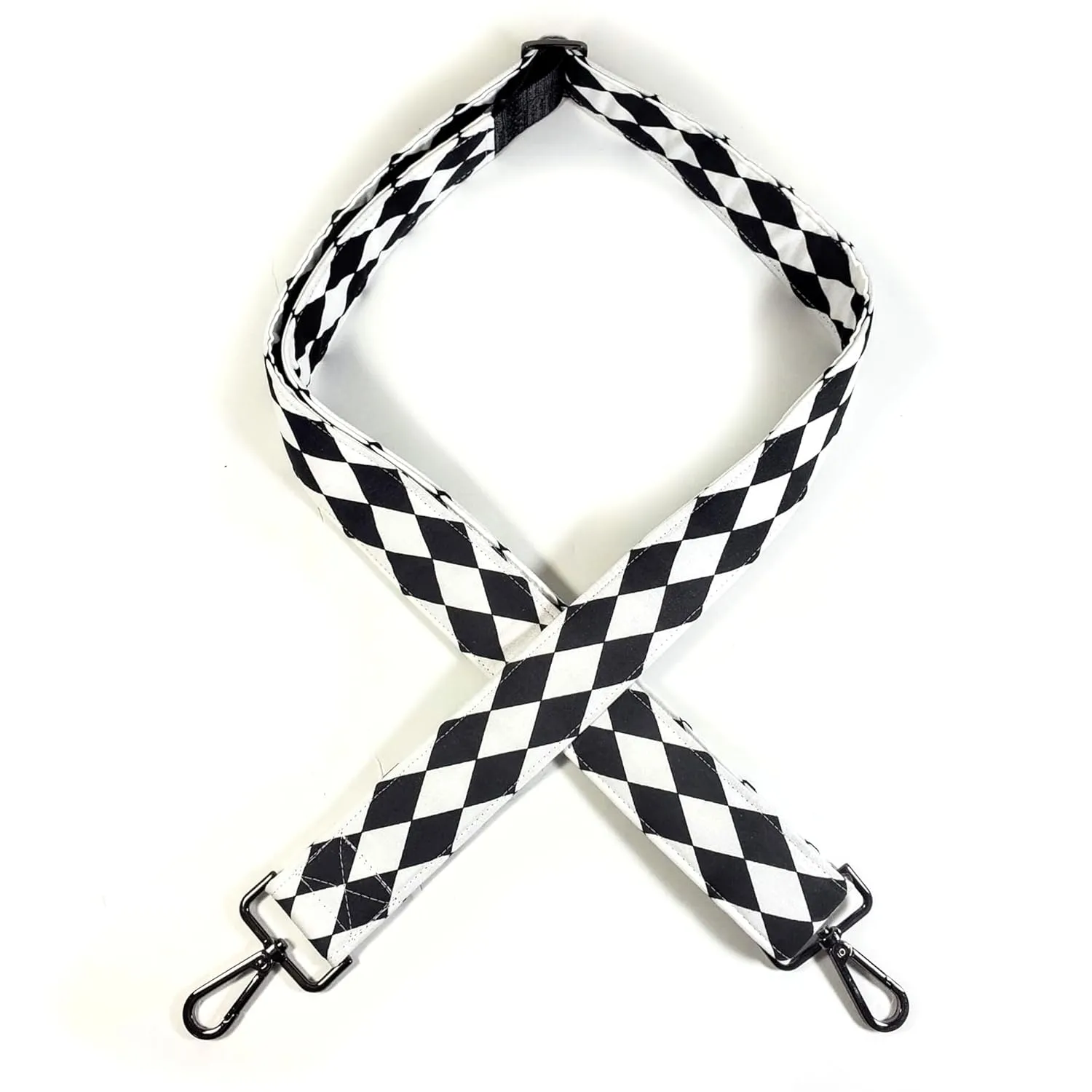 Black & White Diamond Cross Body Guitar Style Bag Strap - Checkered Guitar Style Bag Strap Custom Color- Adjustable -Double Padded- (1.5" Width, Gun Metal(Black))