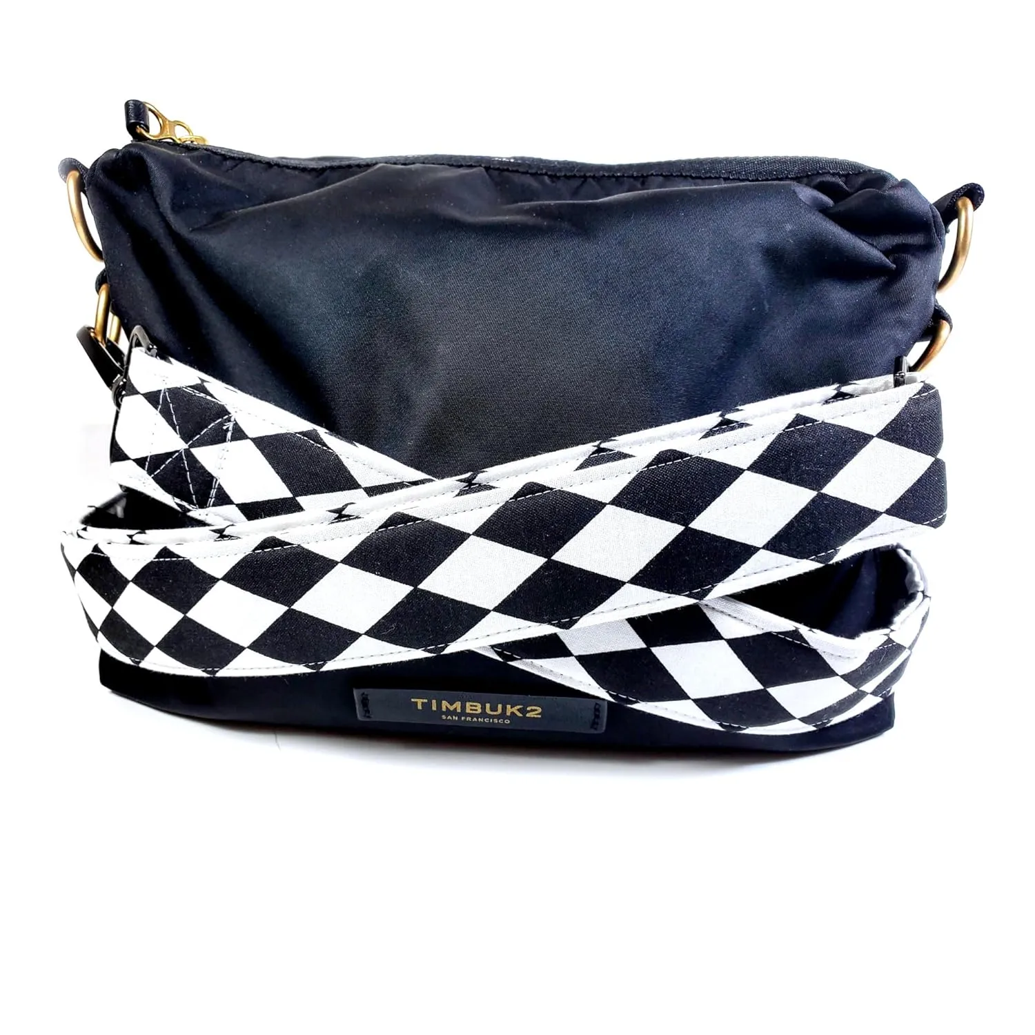 Black & White Diamond Cross Body Guitar Style Bag Strap - Checkered Guitar Style Bag Strap Custom Color- Adjustable -Double Padded- (1.5" Width, Gun Metal(Black))