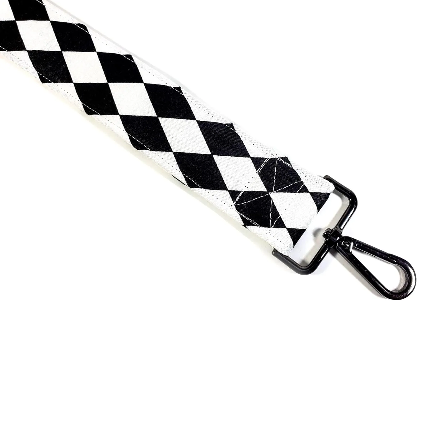 Black & White Diamond Cross Body Guitar Style Bag Strap - Checkered Guitar Style Bag Strap Custom Color- Adjustable -Double Padded- (1.5" Width, Gun Metal(Black))
