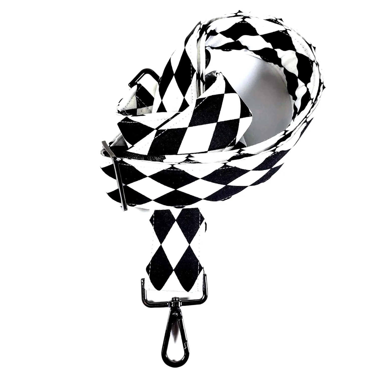 Black & White Diamond Cross Body Guitar Style Bag Strap - Checkered Guitar Style Bag Strap Custom Color- Adjustable -Double Padded- (1.5" Width, Gun Metal(Black))
