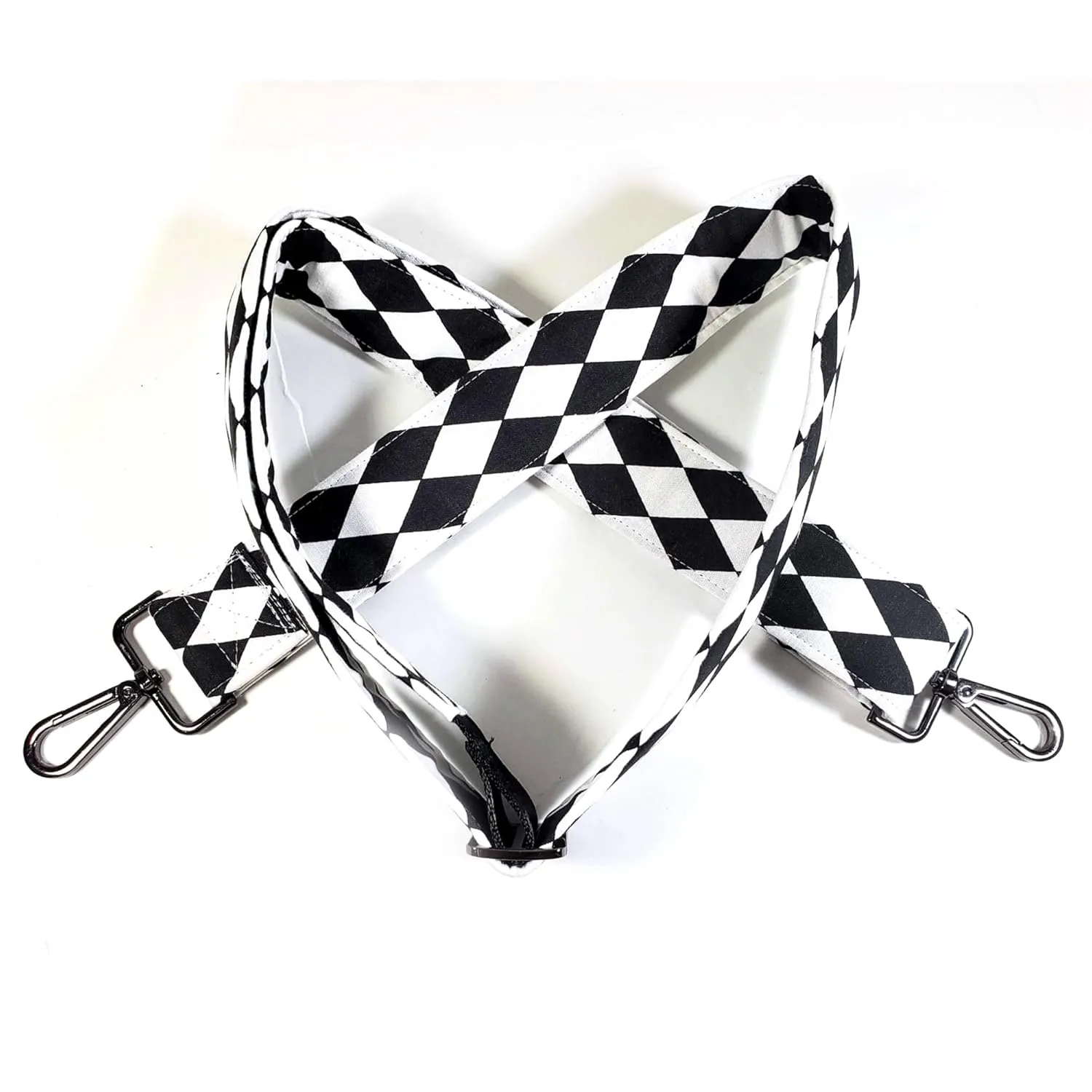 Black & White Diamond Cross Body Guitar Style Bag Strap - Checkered Guitar Style Bag Strap Custom Color- Adjustable -Double Padded- (1.5" Width, Gun Metal(Black))