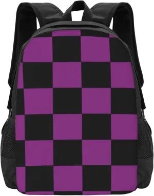 Black And Purple Checker Lightweight Packable Backpack Travel Casual Large Capacity Daypack Foldable Backpack For Men Women