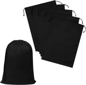 Black Cotton Drawstring Bags, Reusable Quality with Double String, For Storage Pantry Shoes Wardrobe Travel - Pack of 6 (Black Cotton Blend, 12 x 16 Inch)