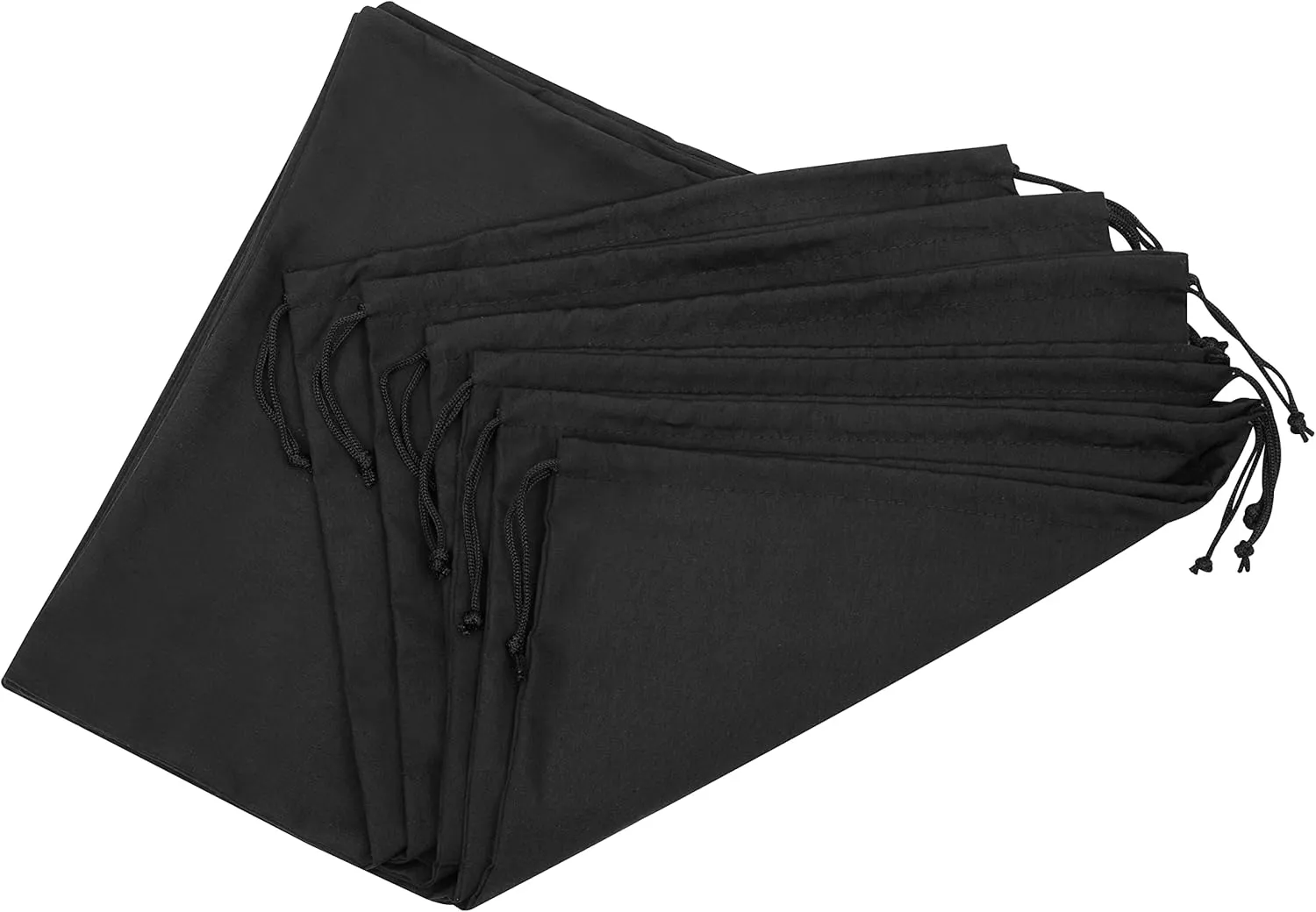 Black Cotton Drawstring Bags, Reusable Quality with Double String, For Storage Pantry Shoes Wardrobe Travel - Pack of 6 (Black Cotton Blend, 12 x 16 Inch)
