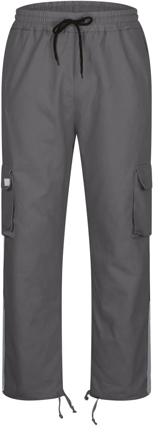 Black Joggers Men Cargo Drawstring Running Straight Sweatpants Causal Joggers Athletic Pants with Pockets Hiking