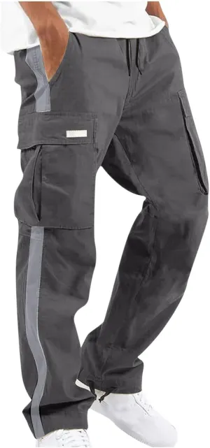 Black Joggers Men Cargo Drawstring Running Straight Sweatpants Causal Joggers Athletic Pants with Pockets Hiking