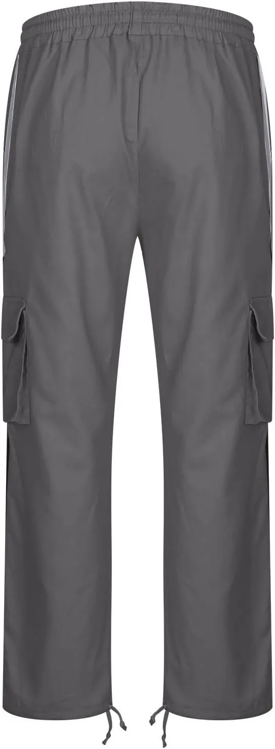 Black Joggers Men Cargo Drawstring Running Straight Sweatpants Causal Joggers Athletic Pants with Pockets Hiking