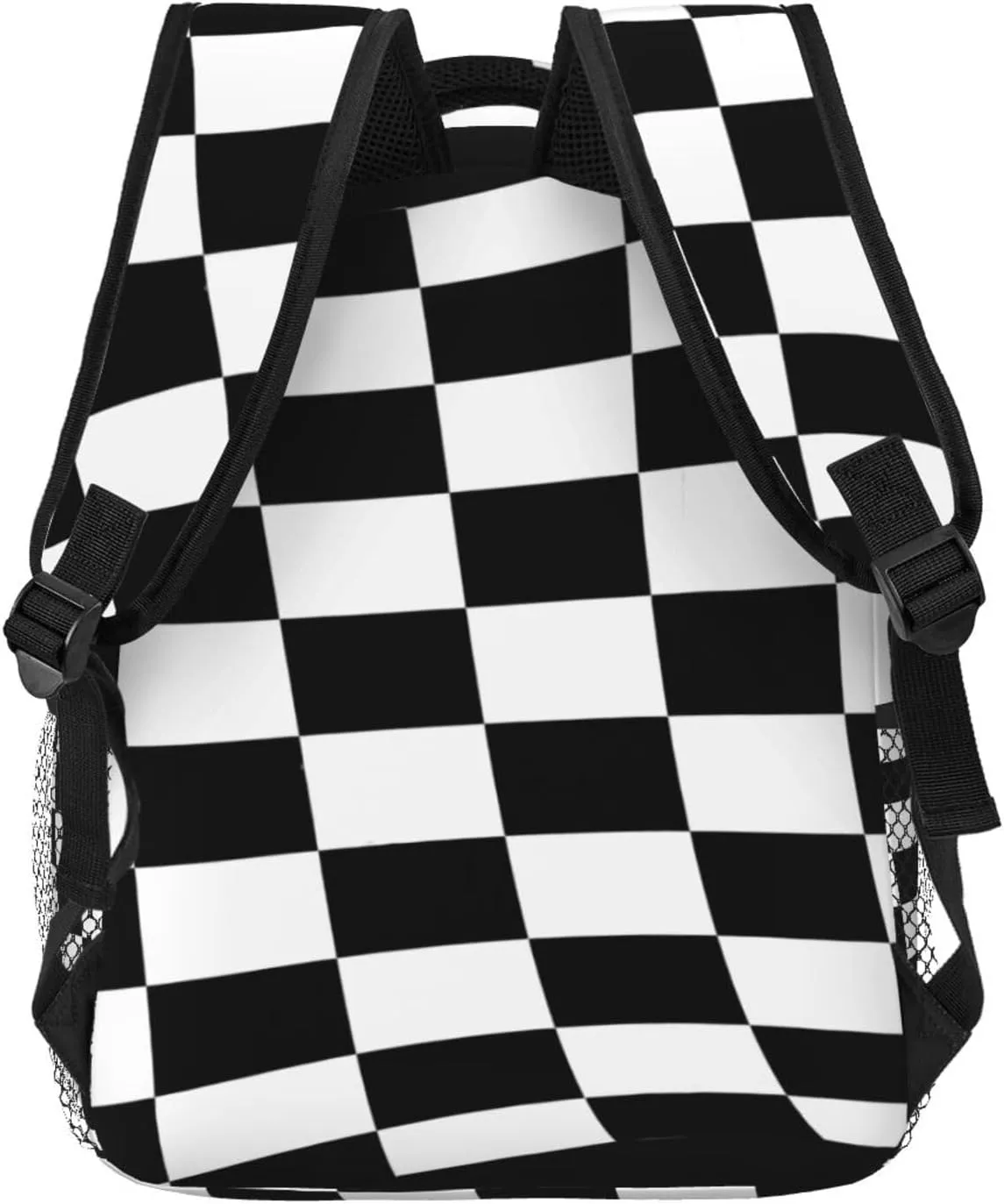 Black White Checkered Race Flag Backpack Casual Pack Bag Laptop Backpack With Side Pocket Front Zipper Pocket Bookpack Travel Daypack Picnic Rucksack