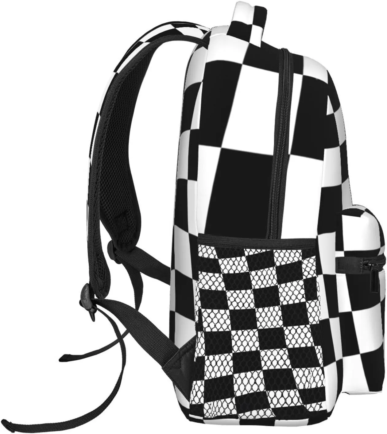 Black White Checkered Race Flag Backpack Casual Pack Bag Laptop Backpack With Side Pocket Front Zipper Pocket Bookpack Travel Daypack Picnic Rucksack