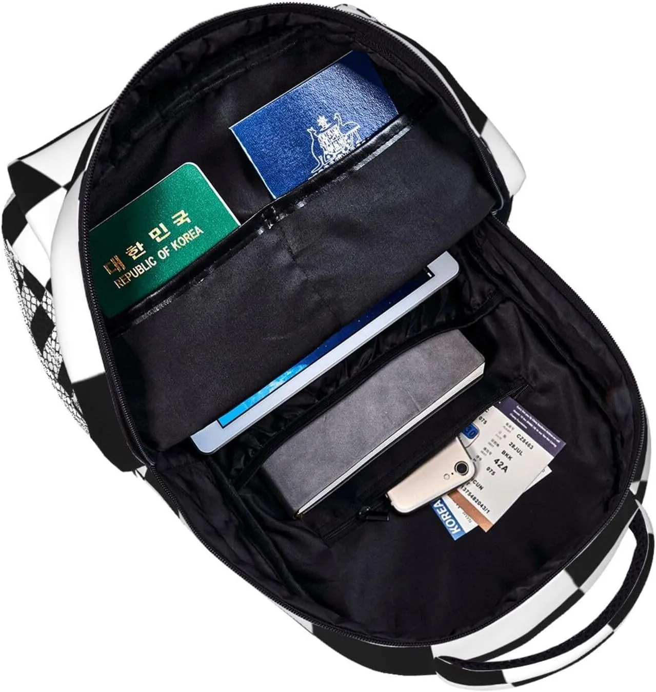 Black White Checkered Race Flag Backpack Casual Pack Bag Laptop Backpack With Side Pocket Front Zipper Pocket Bookpack Travel Daypack Picnic Rucksack