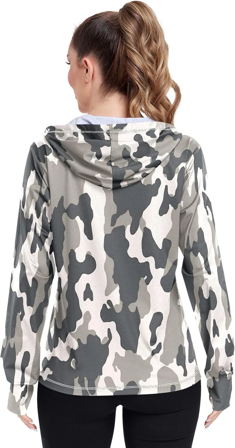 Black White Texture Women's Full Zip UPF 50  Cooling Sun Protection Hooded Jacket with Zip Pocket -S