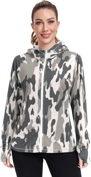 Black White Texture Women's Full Zip UPF 50  Cooling Sun Protection Hooded Jacket with Zip Pocket -S