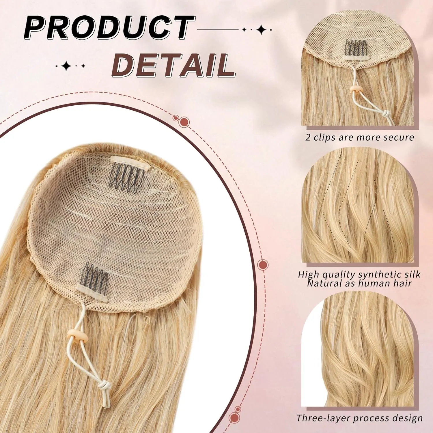 Blonde Ponytail Extension, 26 Inch Drawstring Ponytail Extension for Women Long Blonde Wavy Layered Pony Tails Hair Extensions Synthetic Clip in Ponytail Hairpiece for Women(27/613)