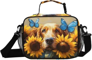 Bloodhound Dog Cute Sunflower Lunch Box for Men Women Insulated Lunch Bag for Travel, Work, Picnic, Reusable Cooler Tote Bag with Adjustable Shoulder Strap