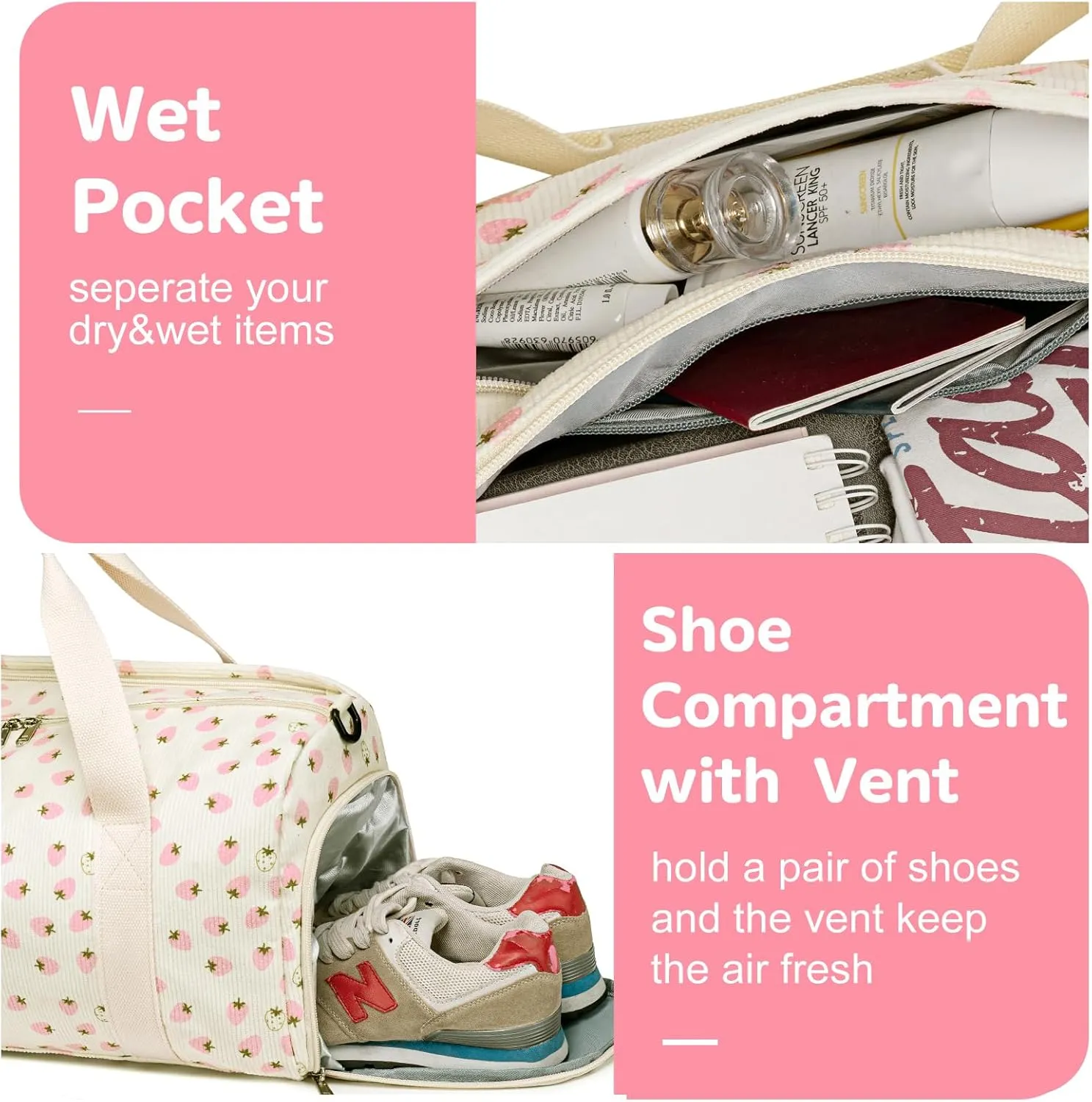 BLUBOON Duffle Bag Girls Kids Cute Gym Bag with Shoes Compartment & Wet Separation Waterproof Sports Overnight Travel Bag