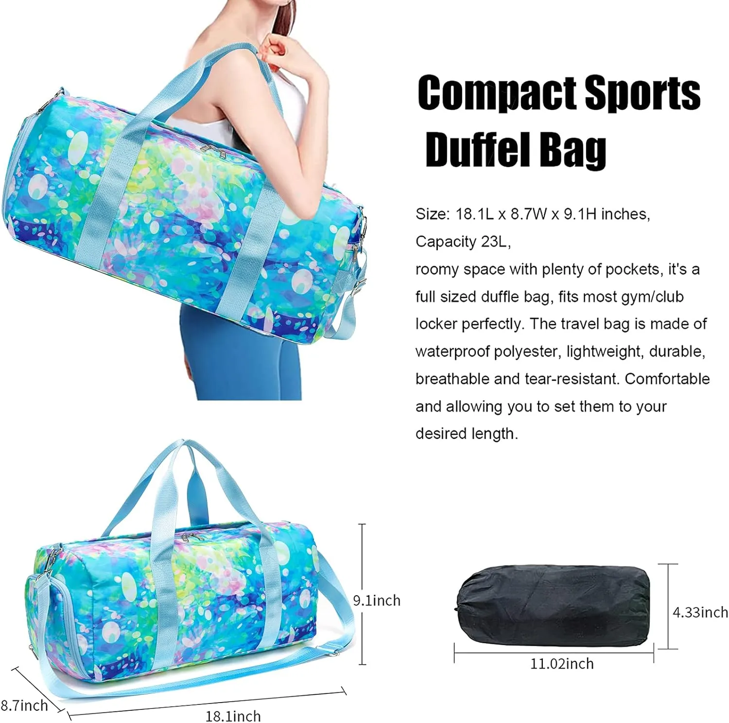 BLUBOON Duffle Bag Girls Kids Cute Gym Bag with Shoes Compartment & Wet Separation Waterproof Sports Overnight Travel Bag