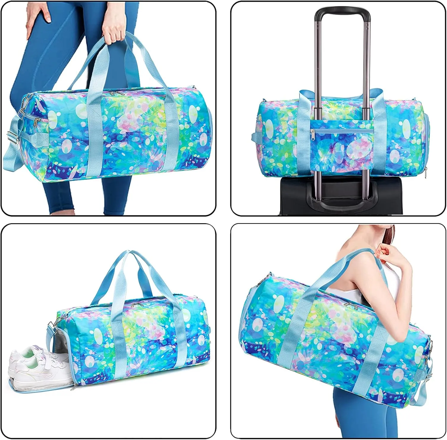 BLUBOON Duffle Bag Girls Kids Cute Gym Bag with Shoes Compartment & Wet Separation Waterproof Sports Overnight Travel Bag