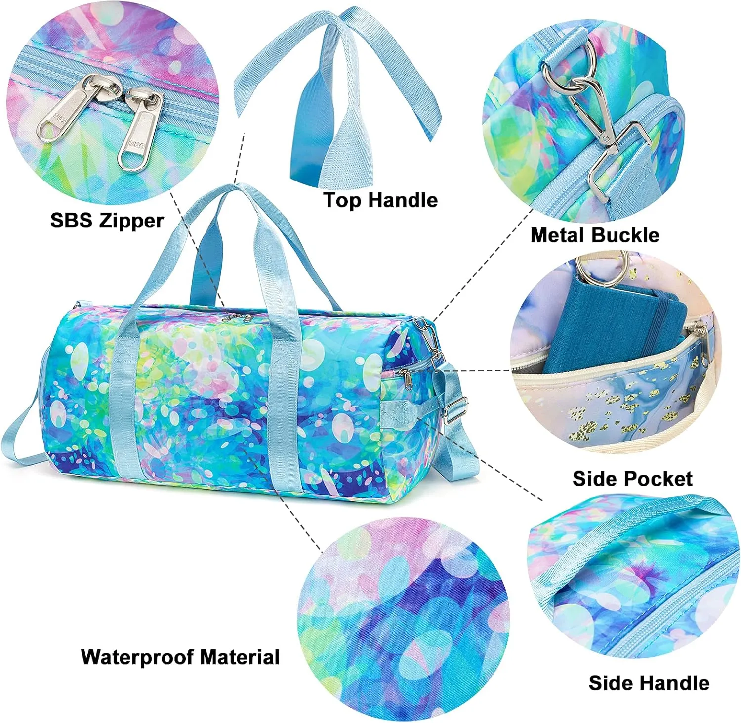BLUBOON Duffle Bag Girls Kids Cute Gym Bag with Shoes Compartment & Wet Separation Waterproof Sports Overnight Travel Bag