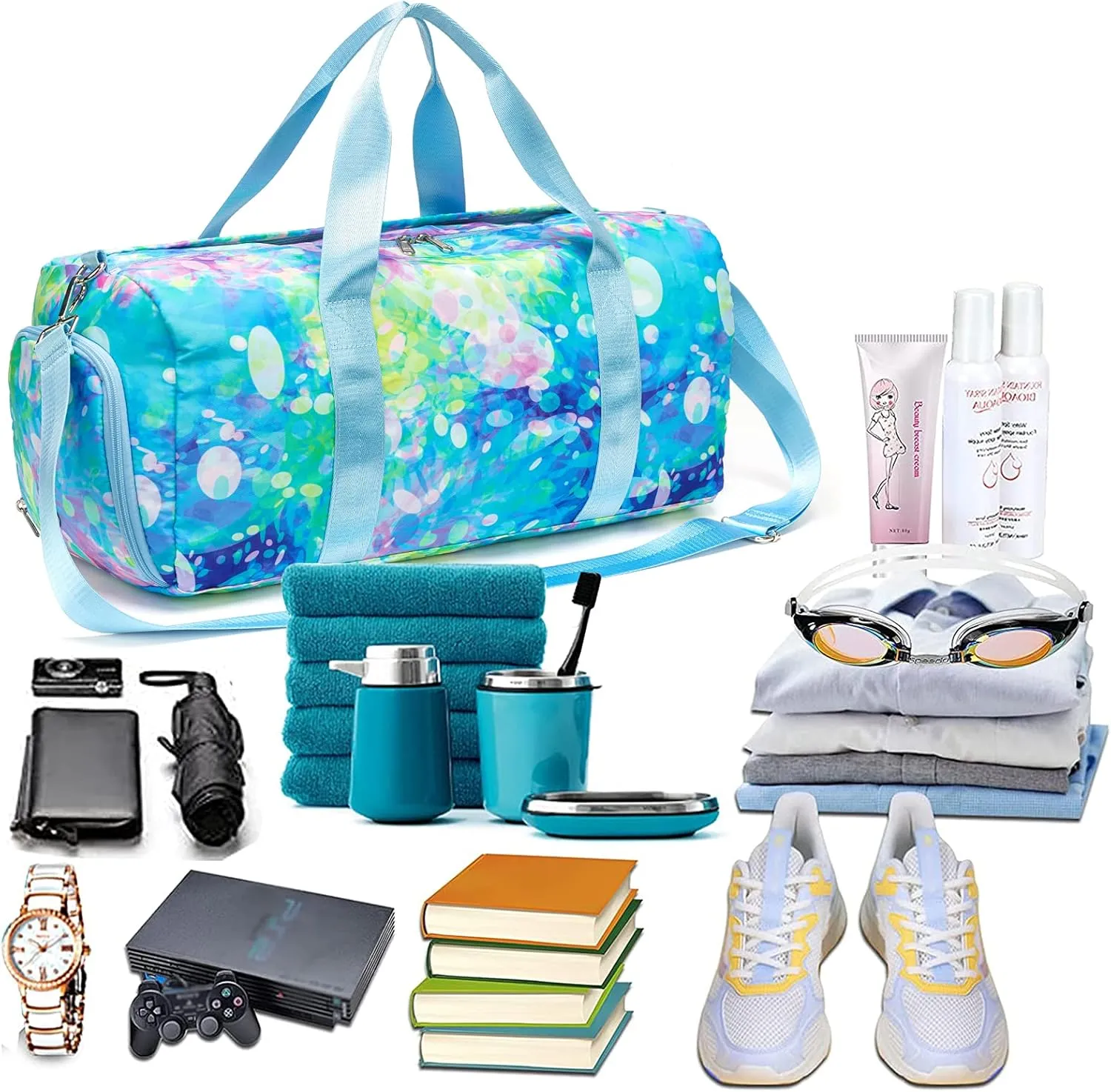 BLUBOON Duffle Bag Girls Kids Cute Gym Bag with Shoes Compartment & Wet Separation Waterproof Sports Overnight Travel Bag