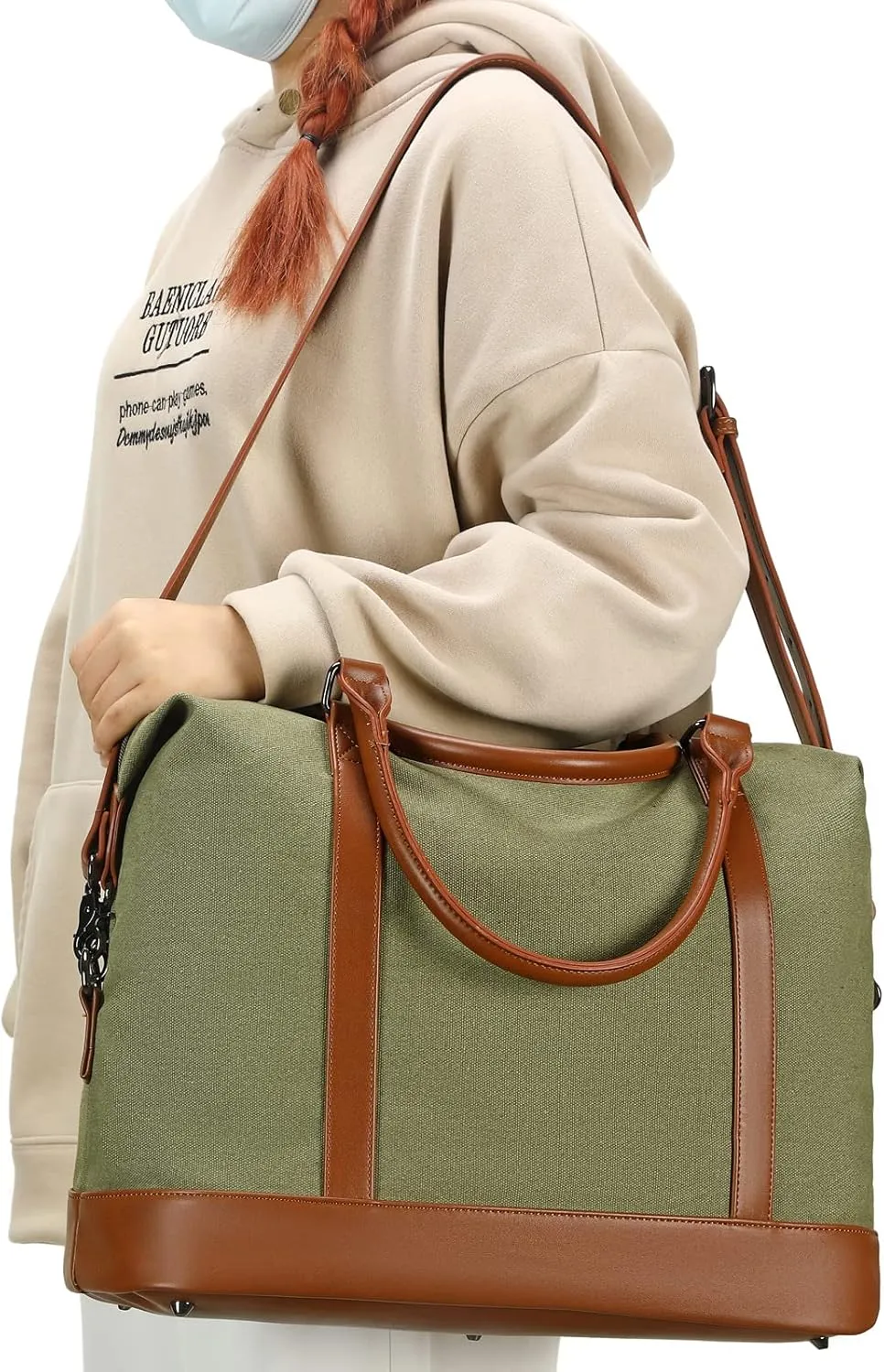 BLUBOON Travel Tote Bags with Zipper Ladies Canvas Bag Weekender Overnight Bag for Women Carry on Duffel Bag Trolley Sleeve