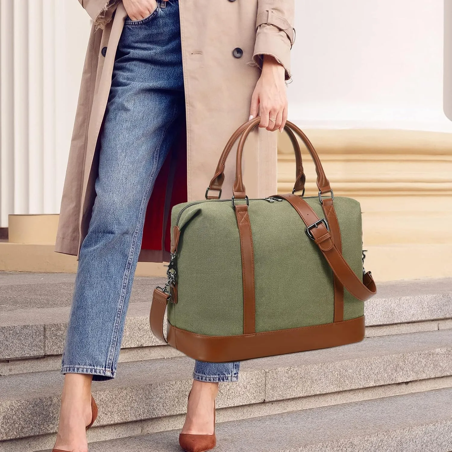 BLUBOON Travel Tote Bags with Zipper Ladies Canvas Bag Weekender Overnight Bag for Women Carry on Duffel Bag Trolley Sleeve