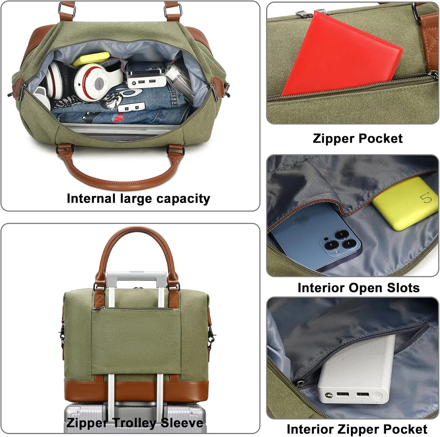 BLUBOON Travel Tote Bags with Zipper Ladies Canvas Bag Weekender Overnight Bag for Women Carry on Duffel Bag Trolley Sleeve