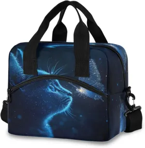 Blue Cat Glowing Butterfly Flying Lunch Box for Men Women Adults Insulated Lunch Bag Cooler Bag with Adjustable Shoulder Strap for Work Picnic Travel