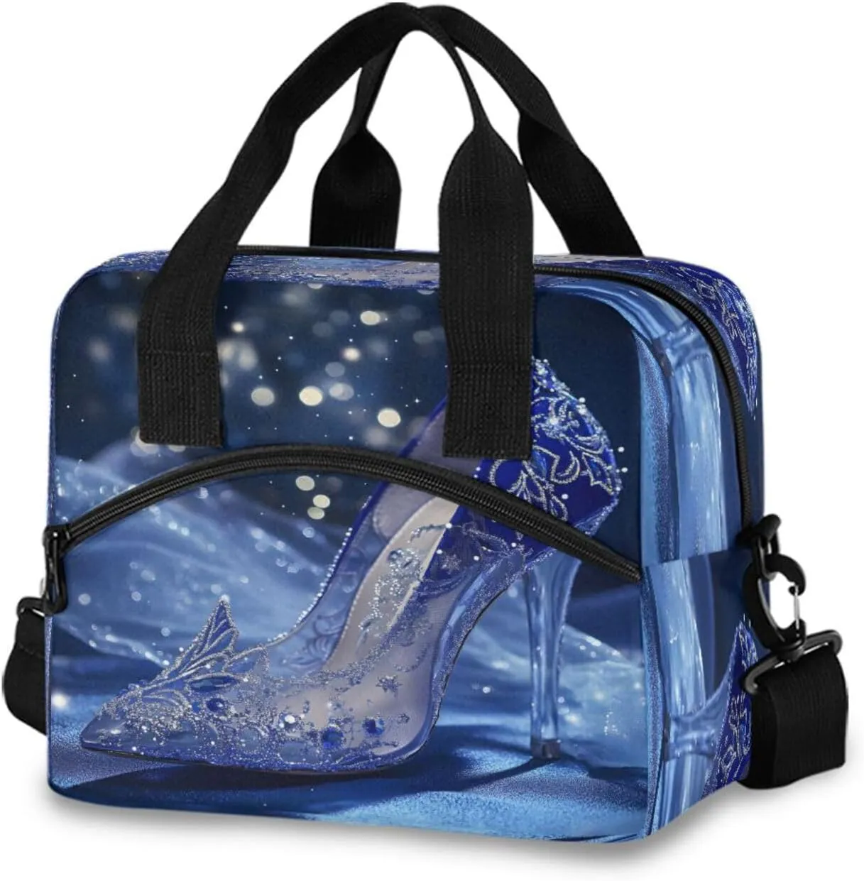 Blue Crystal High Heel Shoes Lunch Box for Men Women Adults Insulated Lunch Bag Cooler Bag with Adjustable Shoulder Strap for Work Picnic Travel