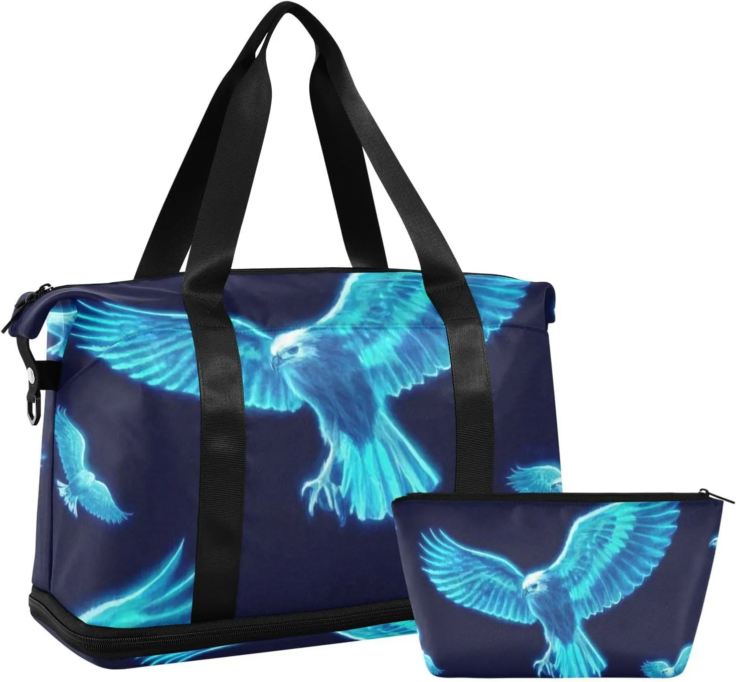 Blue Neon Fluorescent Bird Travel Duffel Bags Weekender/Overnight Duffel with Adjustable Strap for Hiking Large Capacity