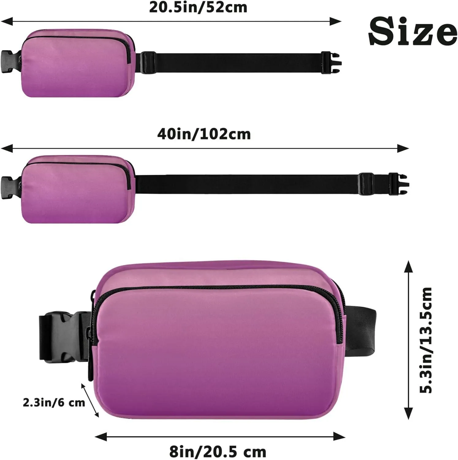Blush Pink Patriarch Gradient Women Fanny Pack Hip Bag Belt Pouch Waterproof Flower Waist Purse for Women