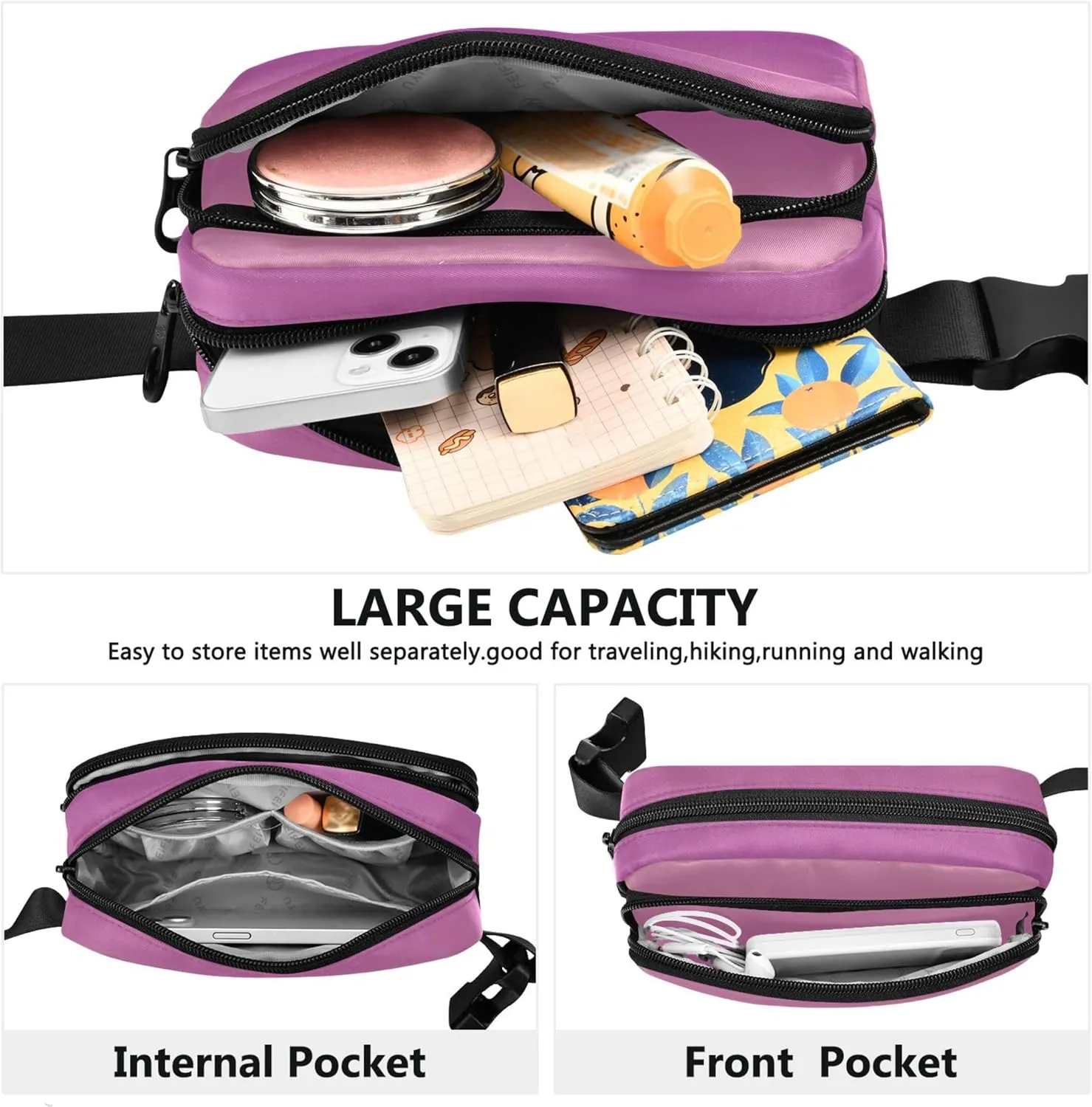 Blush Pink Patriarch Gradient Women Fanny Pack Hip Bag Belt Pouch Waterproof Flower Waist Purse for Women