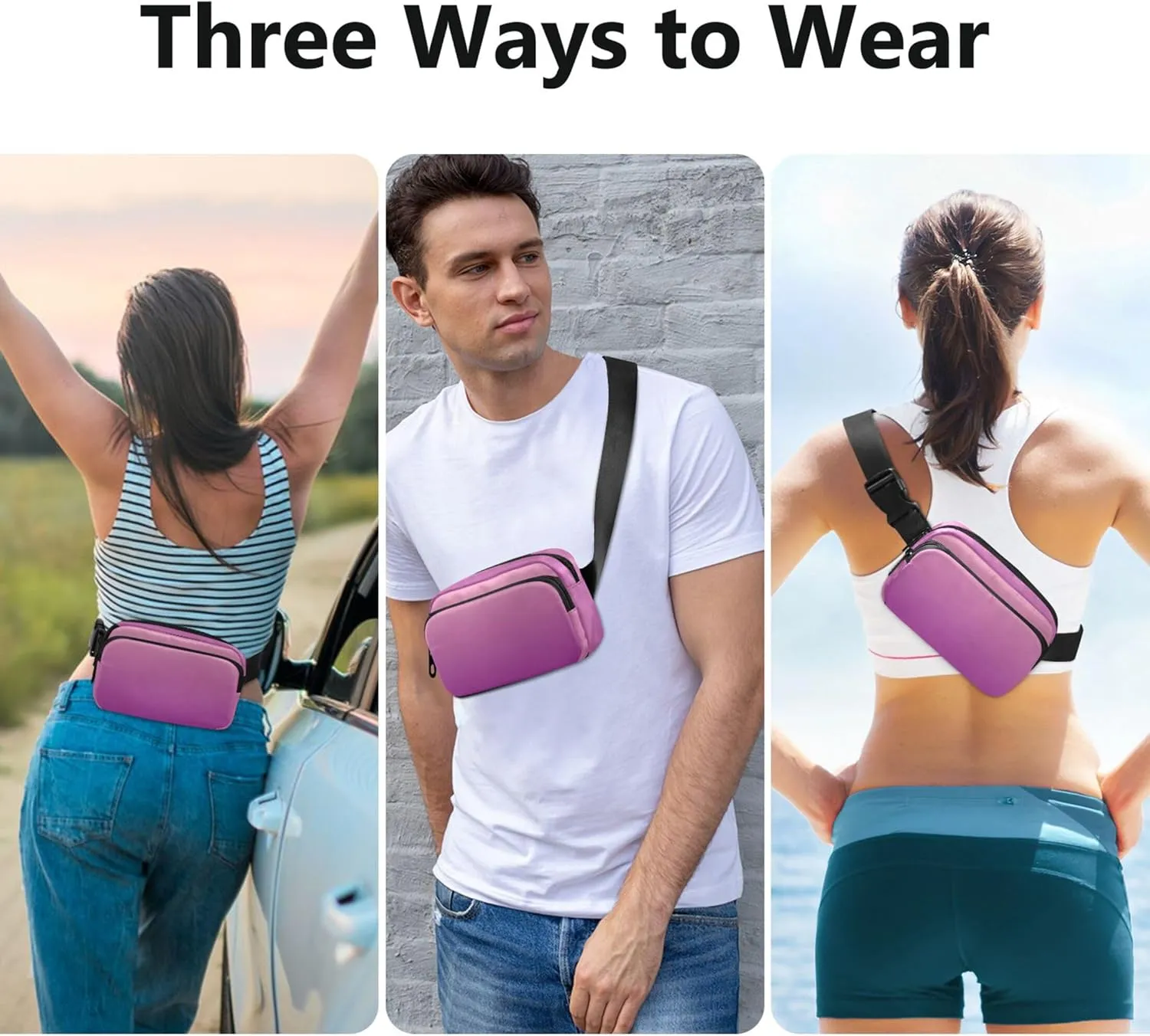 Blush Pink Patriarch Gradient Women Fanny Pack Hip Bag Belt Pouch Waterproof Flower Waist Purse for Women