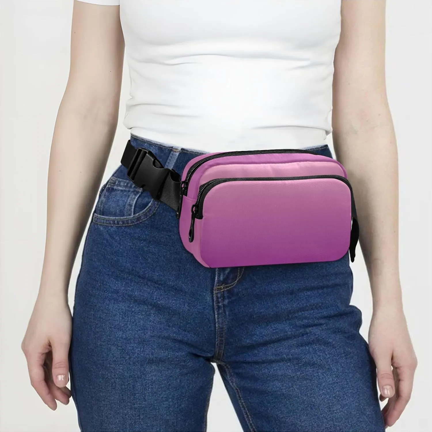 Blush Pink Patriarch Gradient Women Fanny Pack Hip Bag Belt Pouch Waterproof Flower Waist Purse for Women