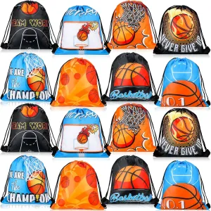 Boao 16 Pieces Basketball Gift Bags Party Favors Drawstring Bag Basketball Goodie Candy Snack Bag for Birthday Party Supplies