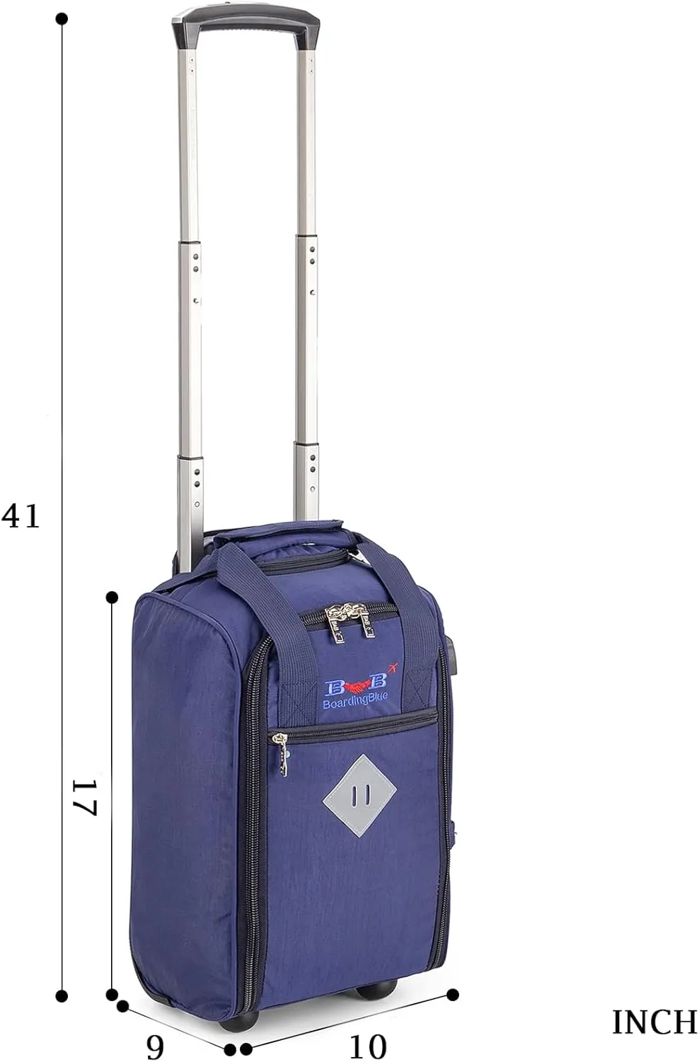 Boardingblue 17x10x9 Inches United Airlines Rolling Personal Item Under Seat Duffle Bag Luggage Suitable For Major Airlines Including Spirit, and Frontier Airline (Navy)